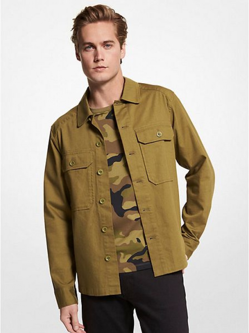 Vestes Michael Kors Stretch Coton Shirt Homme Vert Olive | 681574-BVH