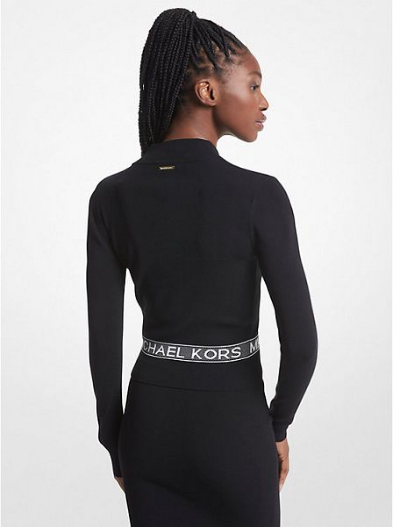 Vestes Michael Kors Stretch Knit Logo Tape Zip-up Femme Noir | 845097-IQC