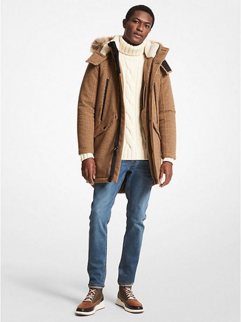 Vestes Michael Kors Tattersall Woven Parka Homme Kaki | 361852-PXN